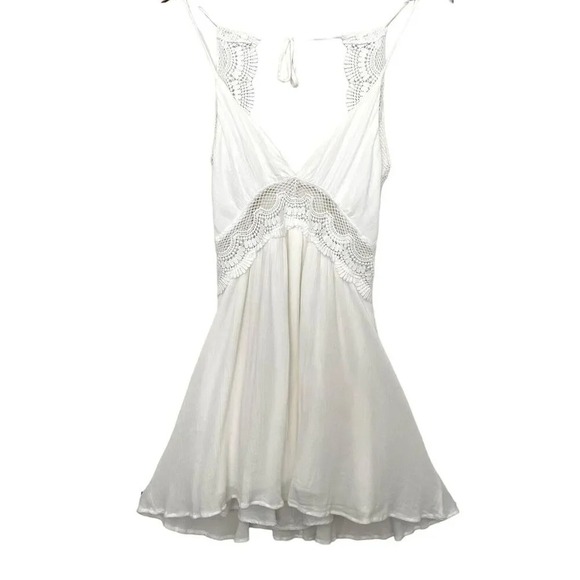 Lulus Crochet Lace Mini Dress Women XS White Boho Open Back Tassel Summer Gauze - Picture 2 of 10